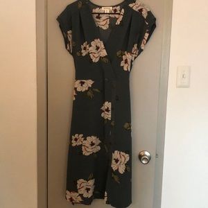 Green and Floral Midi Dress